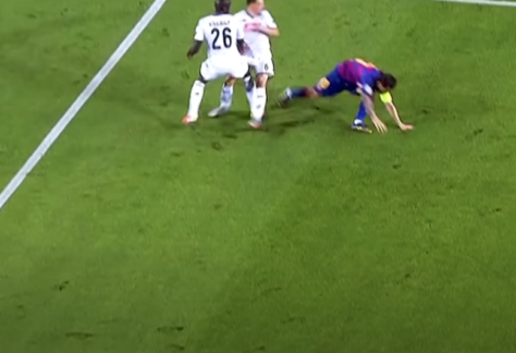 Messi falling down FIFA football
